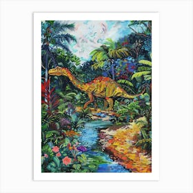 Colourful Dinosaur By The River Painting 2 Art Print