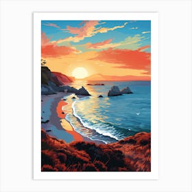 Lulworth Cove Beach Dorset At Sunset, Vibrant Painting 1 Art Print