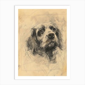 Clumber Spaniel Dog Charcoal Line 4 Art Print