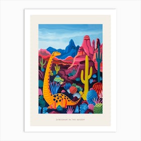 Geometric Colourful Dinosaur In The Desert Poster Art Print