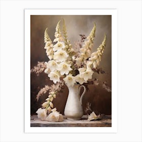 Foxglove, Autumn Fall Flowers Sitting In A White Vase, Farmhouse Style 4 Art Print