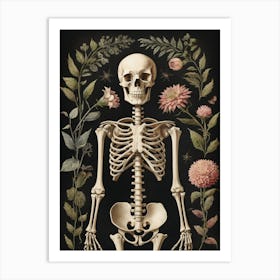 Botanical Skeleton Vintage Flowers Painting (56) Art Print