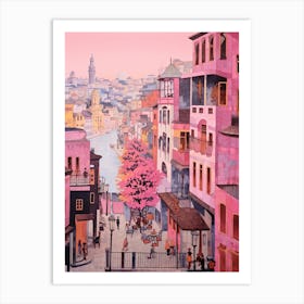 Istanbul Turkey 2 Vintage Pink Travel Illustration Art Print