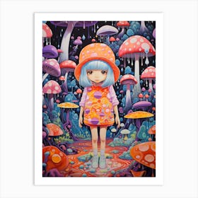 Girl In A Mushroom Field Art Print