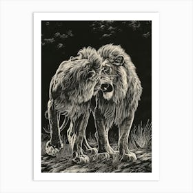 Barbary Lion Relief Illustration Family 1 Art Print