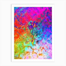 Autumn Crocus Botanical in Acid Neon Pink Green and Blue n.0094 Art Print