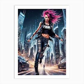 Girl With Pink Hair Art Print