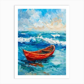 Red Boat On The Sea Art Print