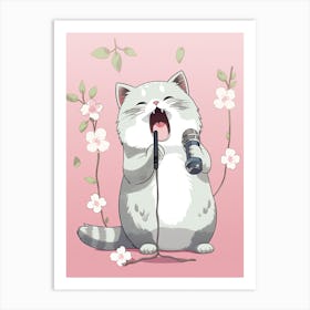 Kawaii Cat Drawings Singing 1 Art Print