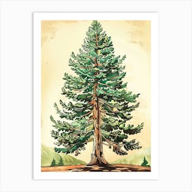 Douglas Fir Tree Storybook Illustration 2 Art Print
