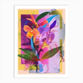 Orchid 2 Neon Flower Collage Art Print