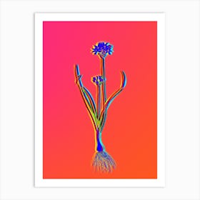 Neon Three Cornered Leek Botanical in Hot Pink and Electric Blue n.0579 Art Print