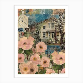 Blush Pink Flowers Scrapbook Collage Cottage 2 Art Print