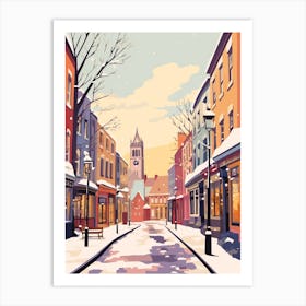 Vintage Winter Travel Illustration Durham United Kingdom 2 Art Print