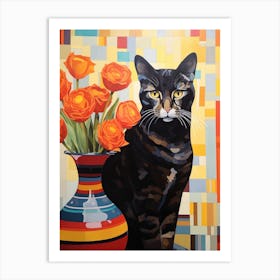 Cat With Tulips Art Print