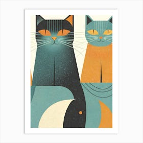 Mid Century Cats Art Print