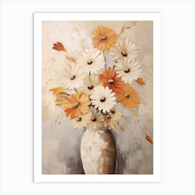 Gerbera, Autumn Fall Flowers Sitting In A White Vase, Farmhouse Style 4 Art Print