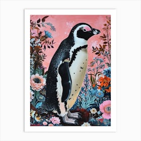 Floral Animal Painting Emperor Penguin 4 Art Print