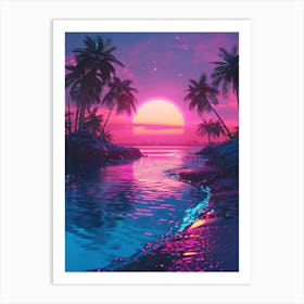 Synthwave Sunset At The Beach 12 Art Print