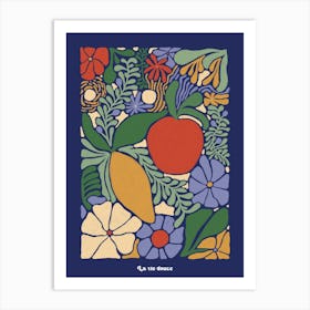 La vie douce, flowers and fruits colorful mix blue Art Print