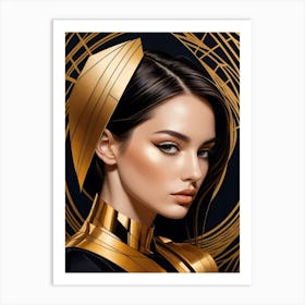 Geometric Woman Portrait Luxury Gold (2) Art Print