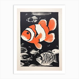 Clownfish, Woodblock Animal Drawing 3 Art Print