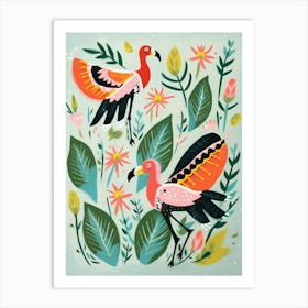 Folk Style Bird Painting Flamingo 1 Art Print