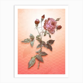 Provence Rose Vintage Botanical in Peach Fuzz Hishi Diamond Pattern n.0082 Art Print