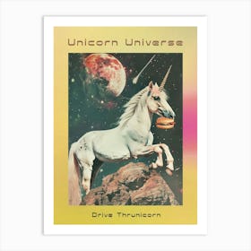 Unicorn In Space Eating A Cheeseburger Retro Poster Art Print
