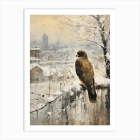 Vintage Winter Animal Painting Falcon 1 Art Print