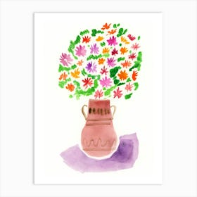 Flowers In A Vase Of Clay - watercolor painting minimal floral flower hand painted vertical living room kitchen Art Print