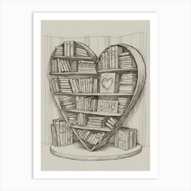 Heart Shaped Bookshelf Art Print
