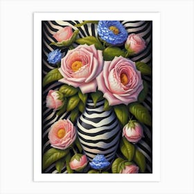 Zebra Roses Art Print