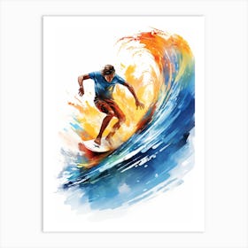 Surfing In A Wave Watercolour Vector 2 Art Print