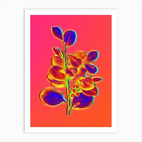 Neon Lingonberry Evergreen Shrub Botanical in Hot Pink and Electric Blue n.0405 Art Print