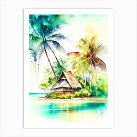 Huahine French Polynesia Watercolour Pastel Tropical Destination Art Print