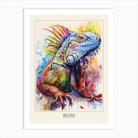 Iguana Colourful Watercolour 2 Poster Art Print