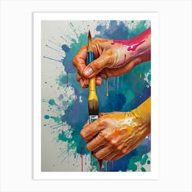 'Two Hands Holding Paint Brushes' Art Print