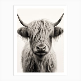 Black & White Watercolour Illustration Of Highland Cow 4 Art Print