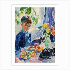 Portrait Of A Boy With Cats Having Pizza 3 Art Print