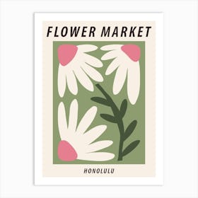 Flower market Honolulu, Cute green floral art print Art Print