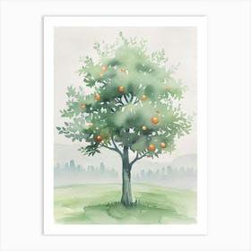 Orange Tree Atmospheric Watercolour Painting 1 Art Print