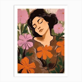 Woman With Autumnal Flowers Petunia 3 Art Print