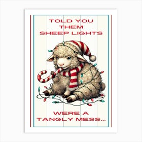 Annoyed Sheep White Christmas Art Print