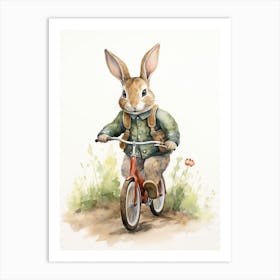 Bunny Biking Rabbit Prints Watercolour 1 Art Print