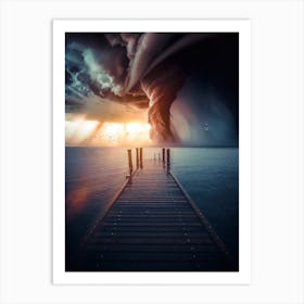 Tornado Over The Ocean And Sunset Art Print