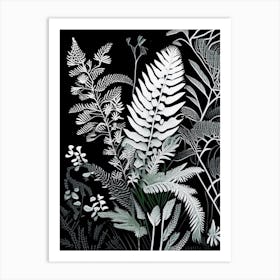 Lady Fern Wildflower Linocut 2 Art Print