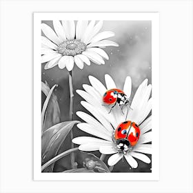 Ladybugs On Daisies Art Print