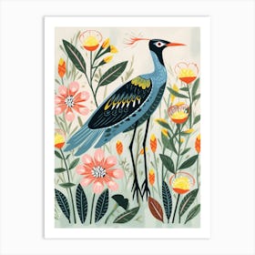 Folk Style Bird Painting Great Blue Heron 3 Art Print