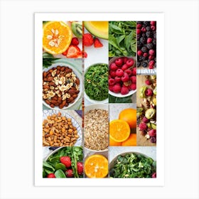 A Collage Of Various Fresh Foods Highlighting Nutritional Balance Vibrant Greens Like Spinach And K (1) Art Print